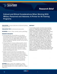 Cover for Cultural and ethical considerations when working with military personnel and veterans. 