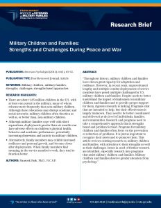 cover for Military children and families strengths and challenges during peace and war report