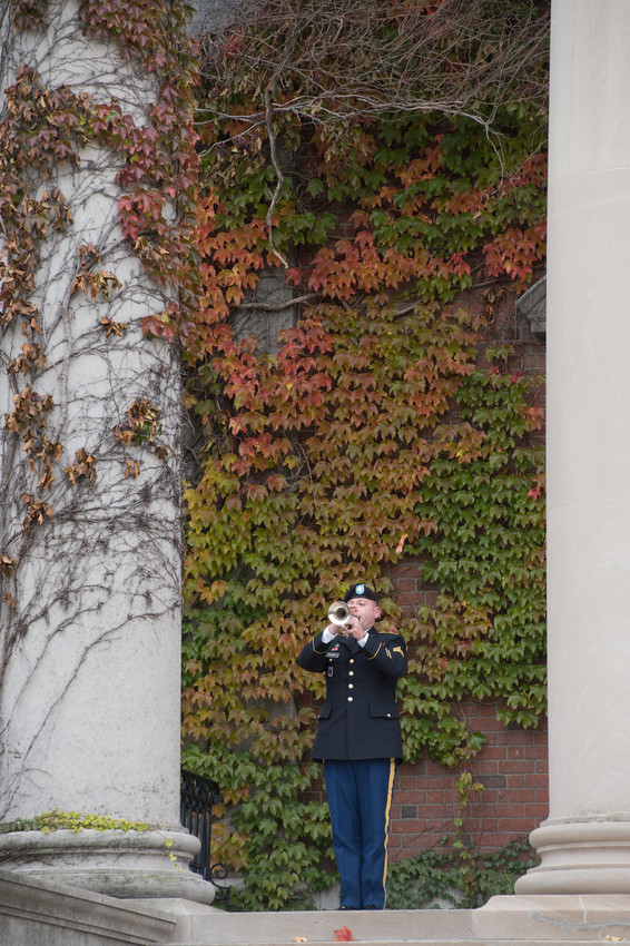 Veteran student playing the trumpet at Veteran's Day Ceremony