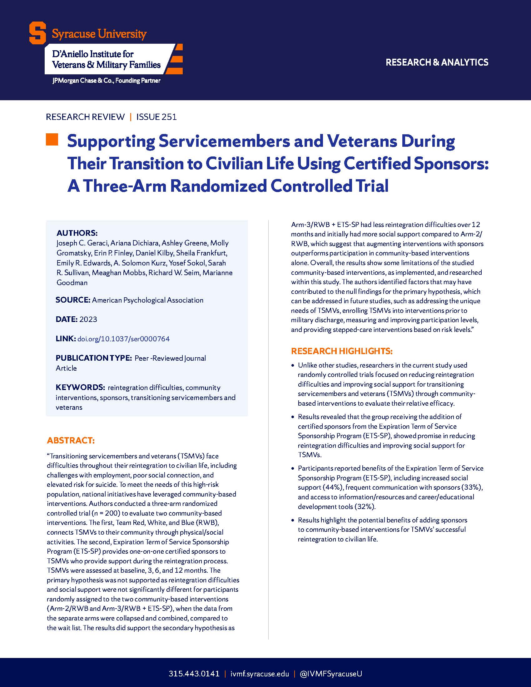 Supporting Servicemembers and Veterans During Their Transition to