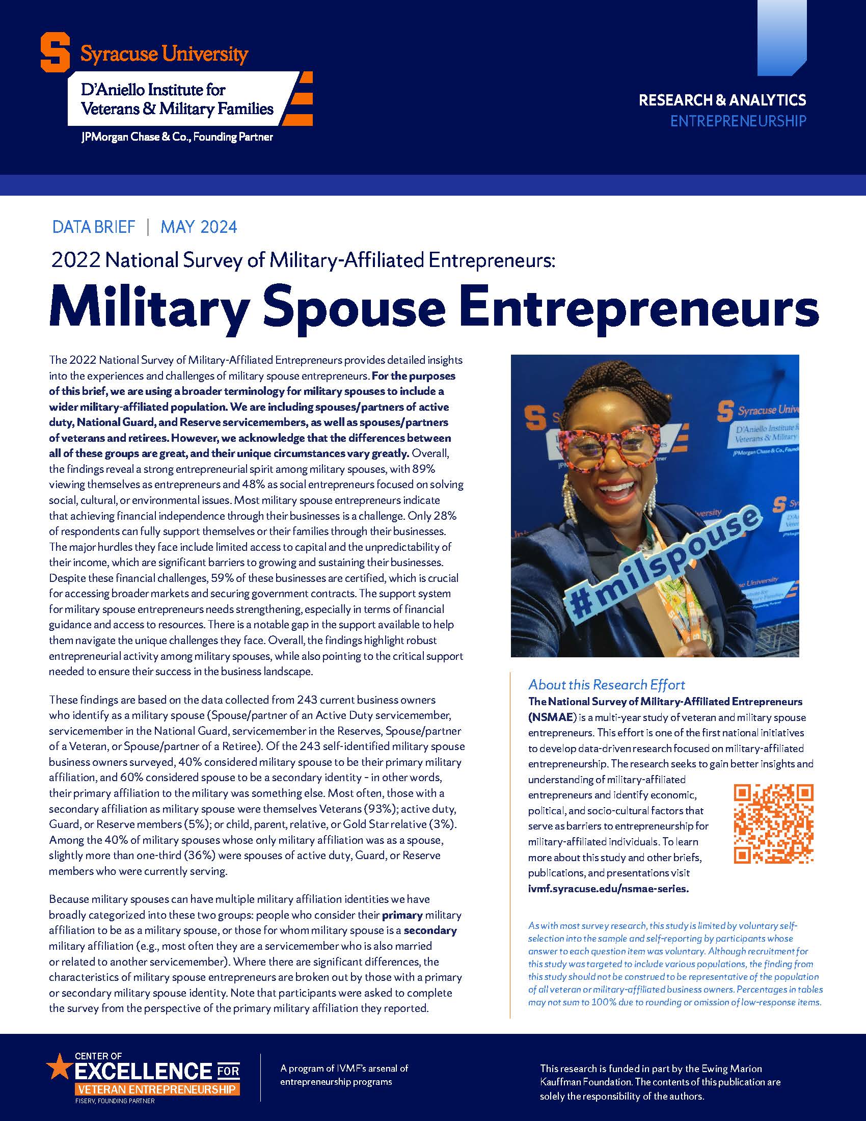 Cover of Military spouse Entrepreneurs NSMAE report