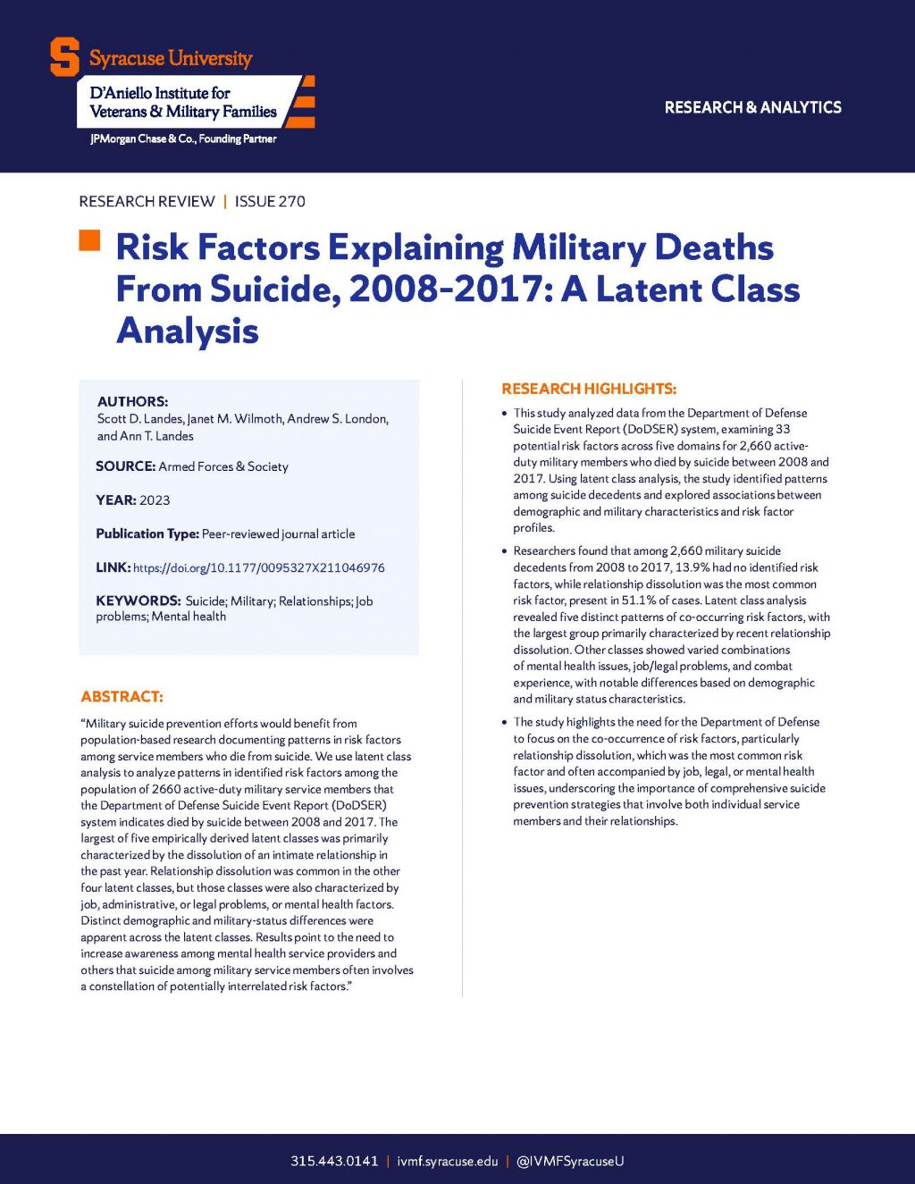 Risk Factors Explaining Military Deaths From Suicide, 2008–2017: A ...