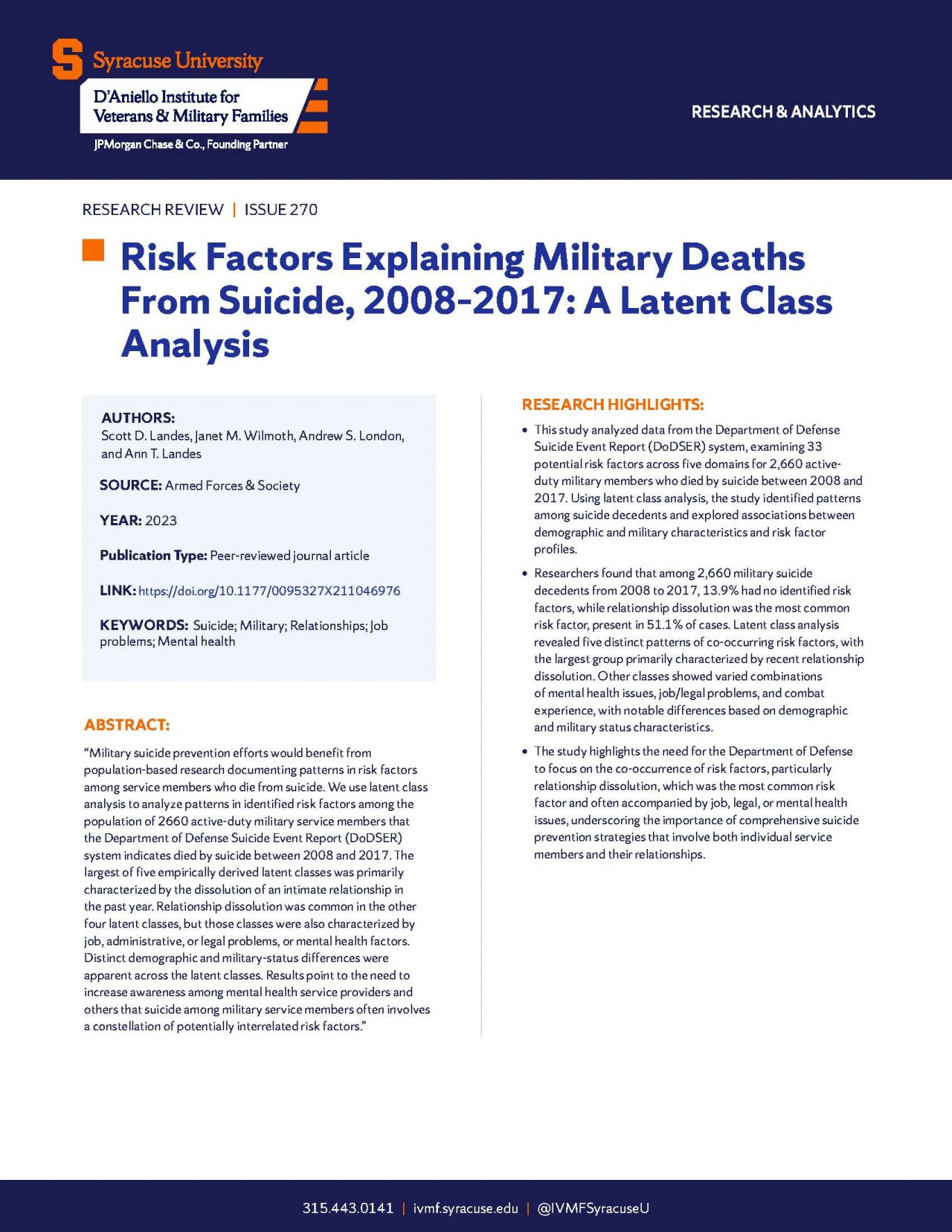 Risk Factors Explaining Military Deaths From Suicide, 2008–2017: A ...