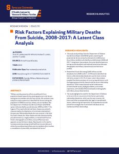 cover of Risk Factors Explaining Military DeathsFrom Suicide,