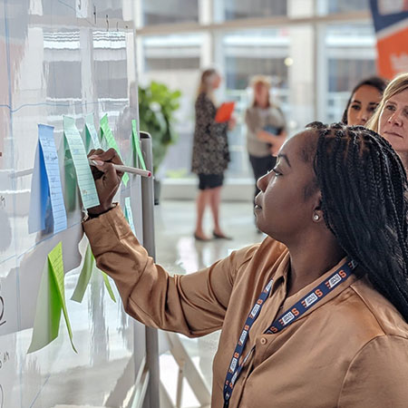 COP meetup with participant writing strategies on white board.