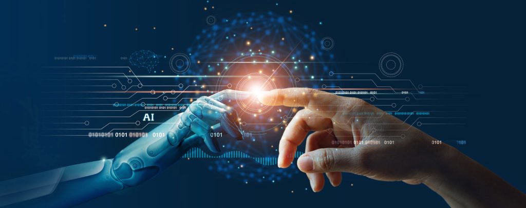 Human and AI finger touching. 