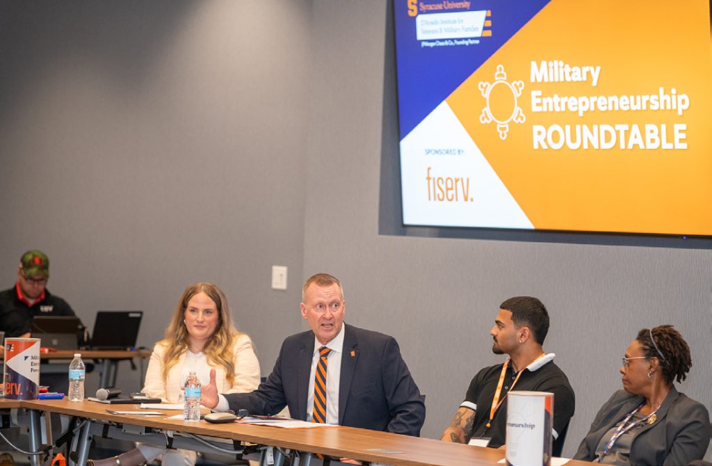 Mike Haynie speaking at the military entrepreneurship roundtable. 