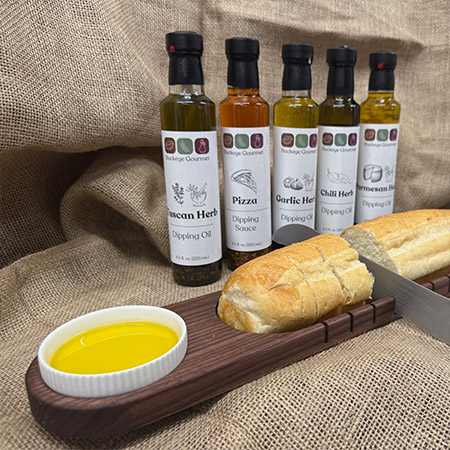 Buckeye Gourmet dipping oil with bread as an example. Buckeye Gourmet dipping oil with bread as an example.