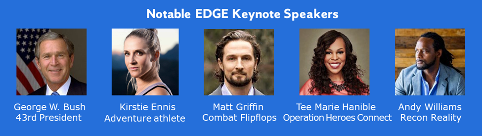 Previous EDGE speakers: President George W. Bush, Kirstie Ennis, Matt Griffin, Tee Marie Hanible, and Andy Williams.