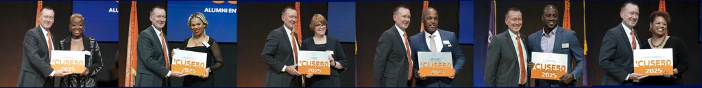 Collage of all IVMF alumni award winners at Cuse50.