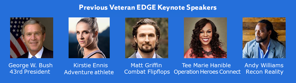 Previous EDGE speakers including George W Bush, Kirstie Ennie, Matt griffin, Tee Marie Hanible, and Andy Williams.