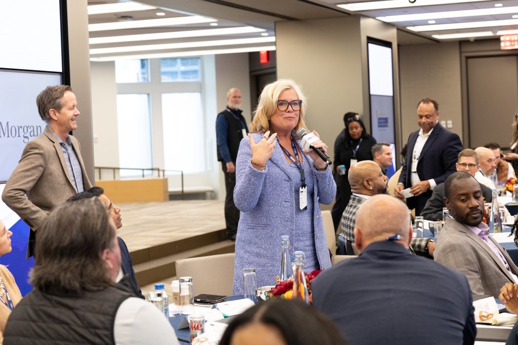 CEOcircle fly-in to nyc with speaker addressing group.