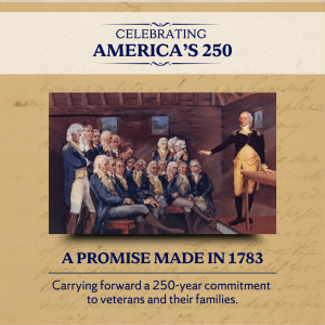 George Washignton giving a speech with a title "a promise made in 1783"