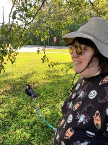 Belverly Cutchins walking her dog