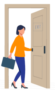 Woman walking through open door.