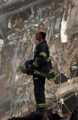 Fireman paying respects